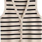 LILLUSORY Summer Vest Tops for Women 2025 Striped Sweater Vests Vacation Button Up Outfits Spring Shirts Blouses Clothes